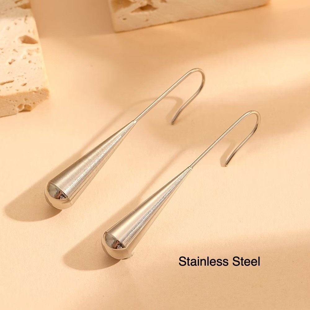Silver Tone Teardrop Dangle Earrings Stainless Steel Minimalist‎ Drop